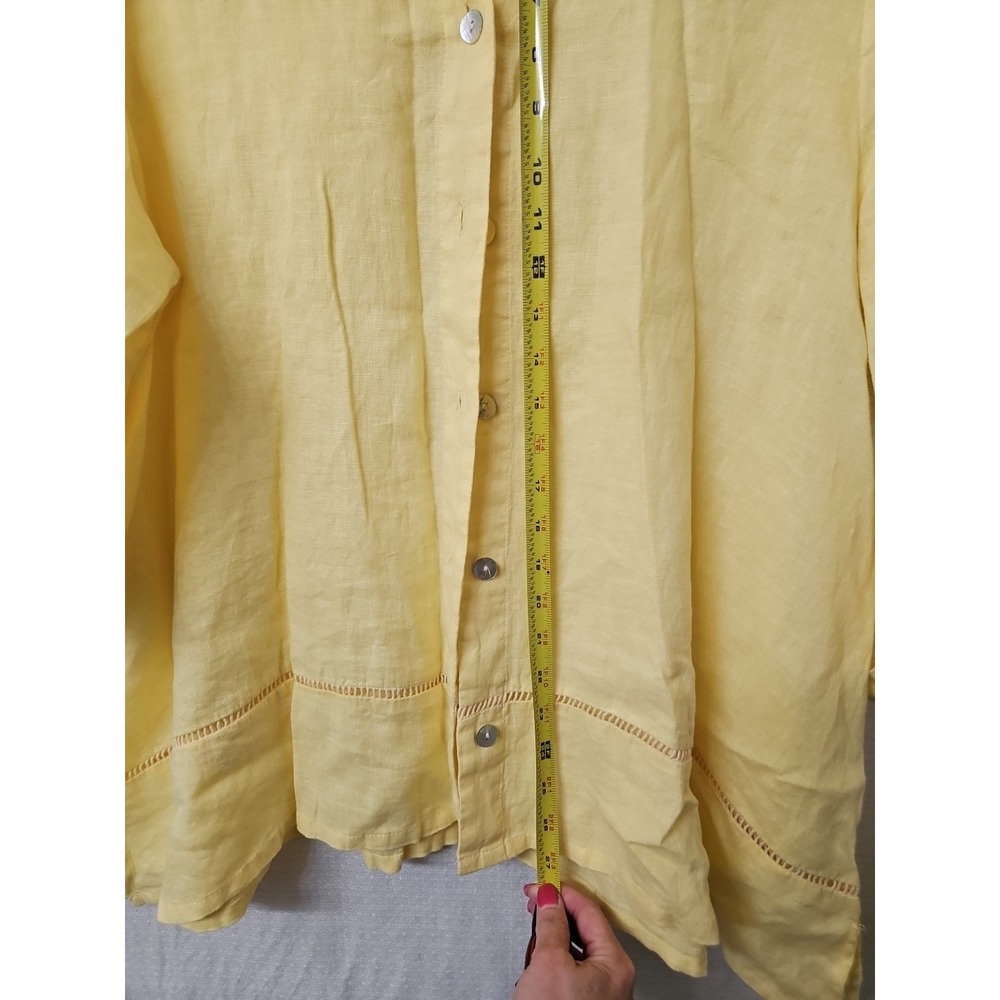 Symple NYC Womens 100% Linen Button Up Top Lagen Tunic Blouse Yellow Sz XL - Picture 5 of 8